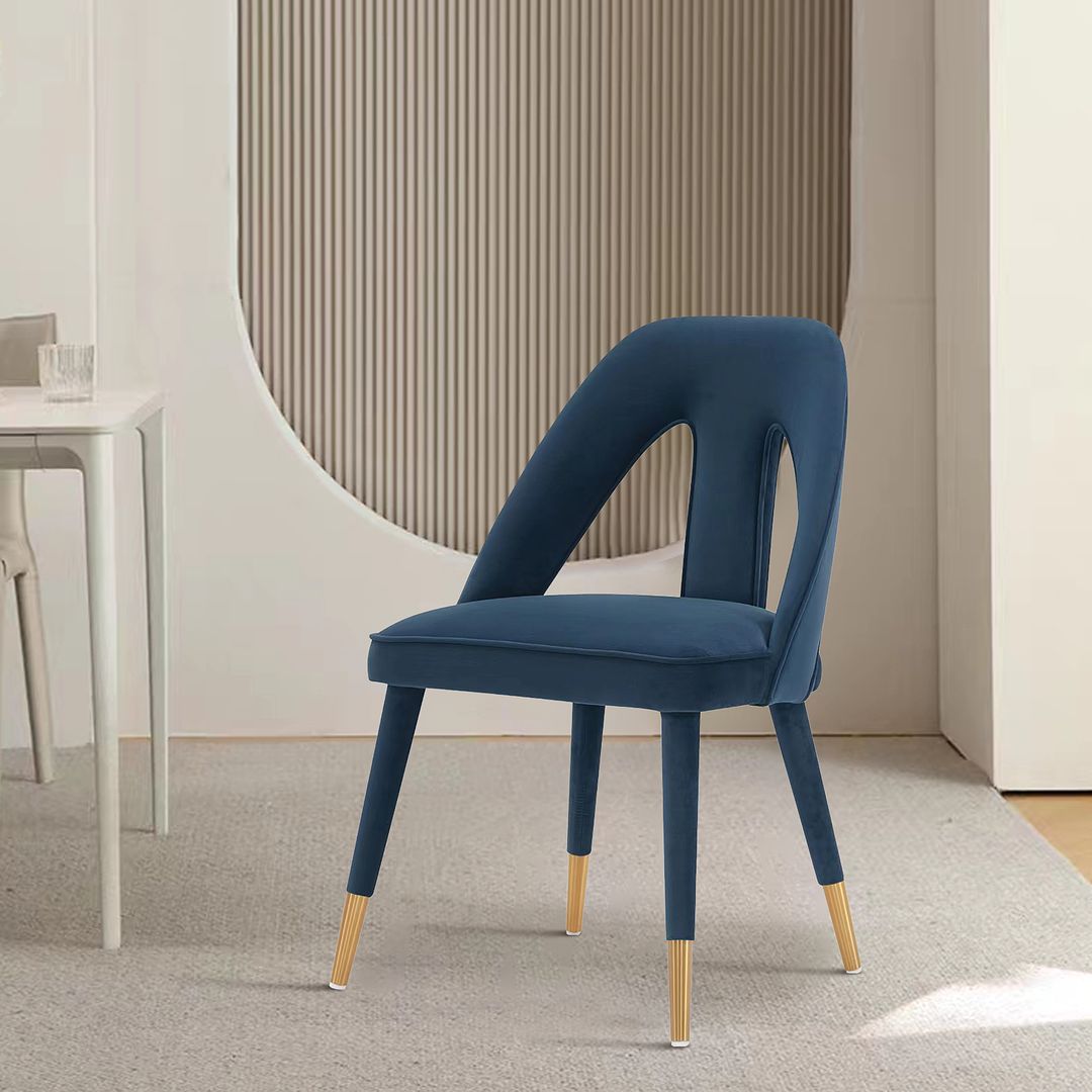 Manhattan Comfort Modern Neda 2-Piece Velvet Dining Chair In Midnight Blue