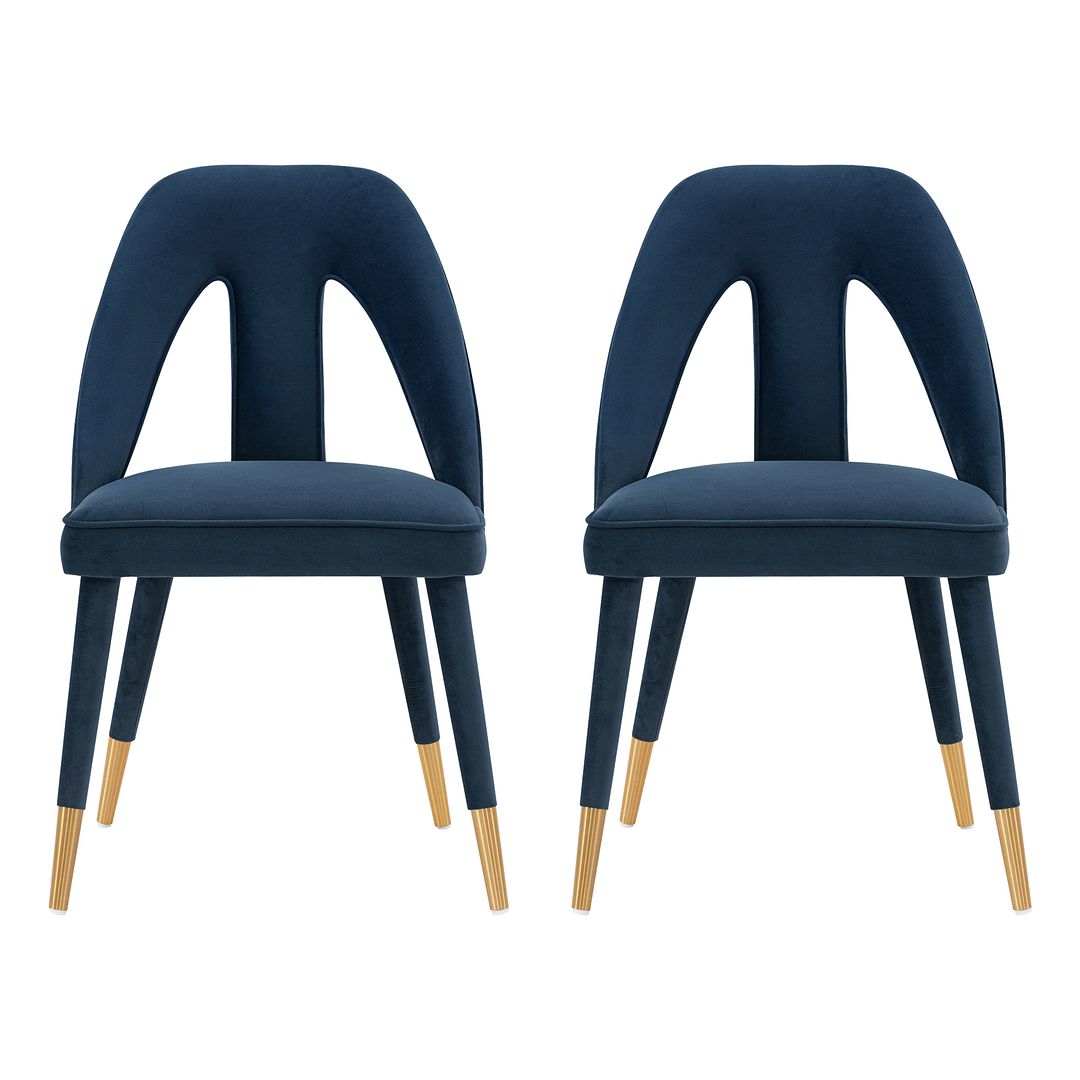 Manhattan Comfort Modern Neda 2-Piece Velvet Dining Chair In Midnight Blue