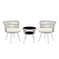 Manhattan Comfort Monaco Rope Wicker 3-Piece Patio Conversation Set With Cushions In Cream