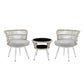 Manhattan Comfort Monaco Rope Wicker 3-Piece Patio Conversation Set With Cushions In Gray