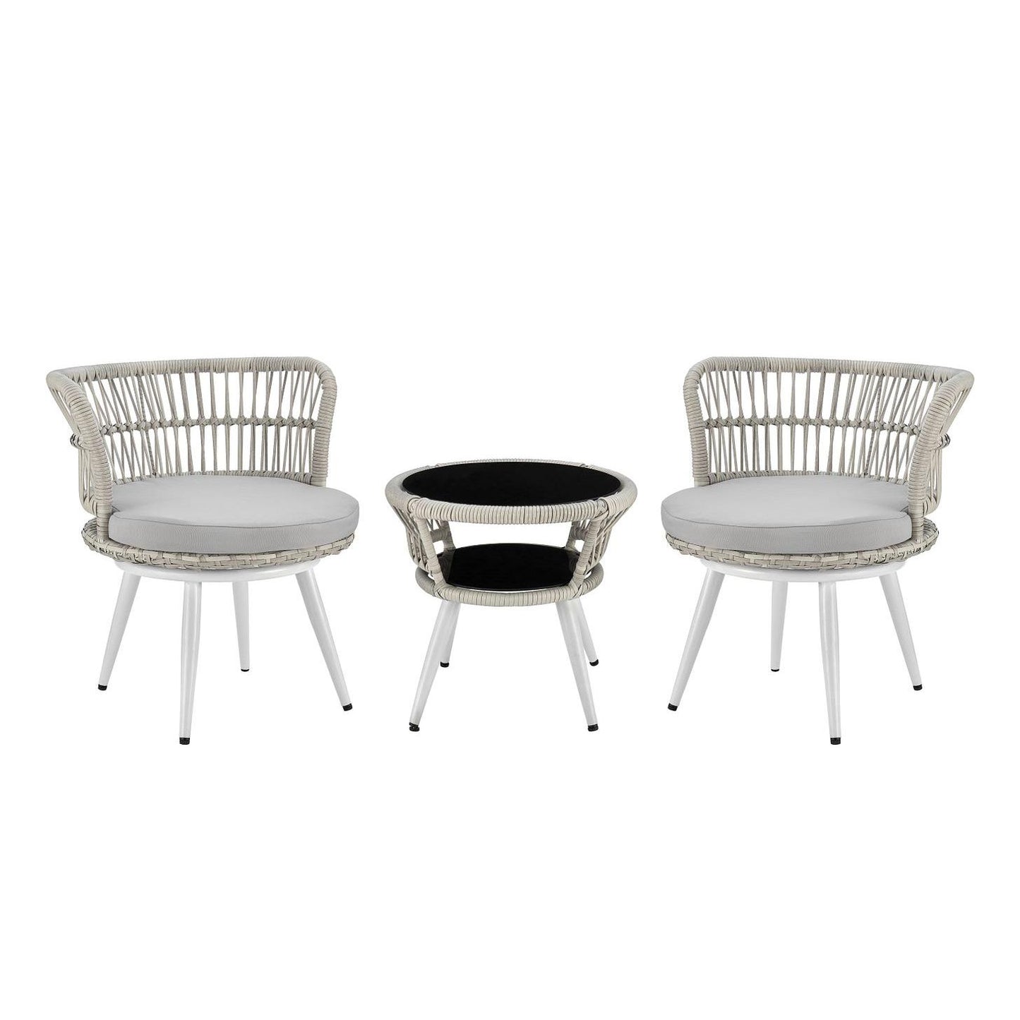 Manhattan Comfort Monaco Rope Wicker 3-Piece Patio Conversation Set With Cushions In Gray