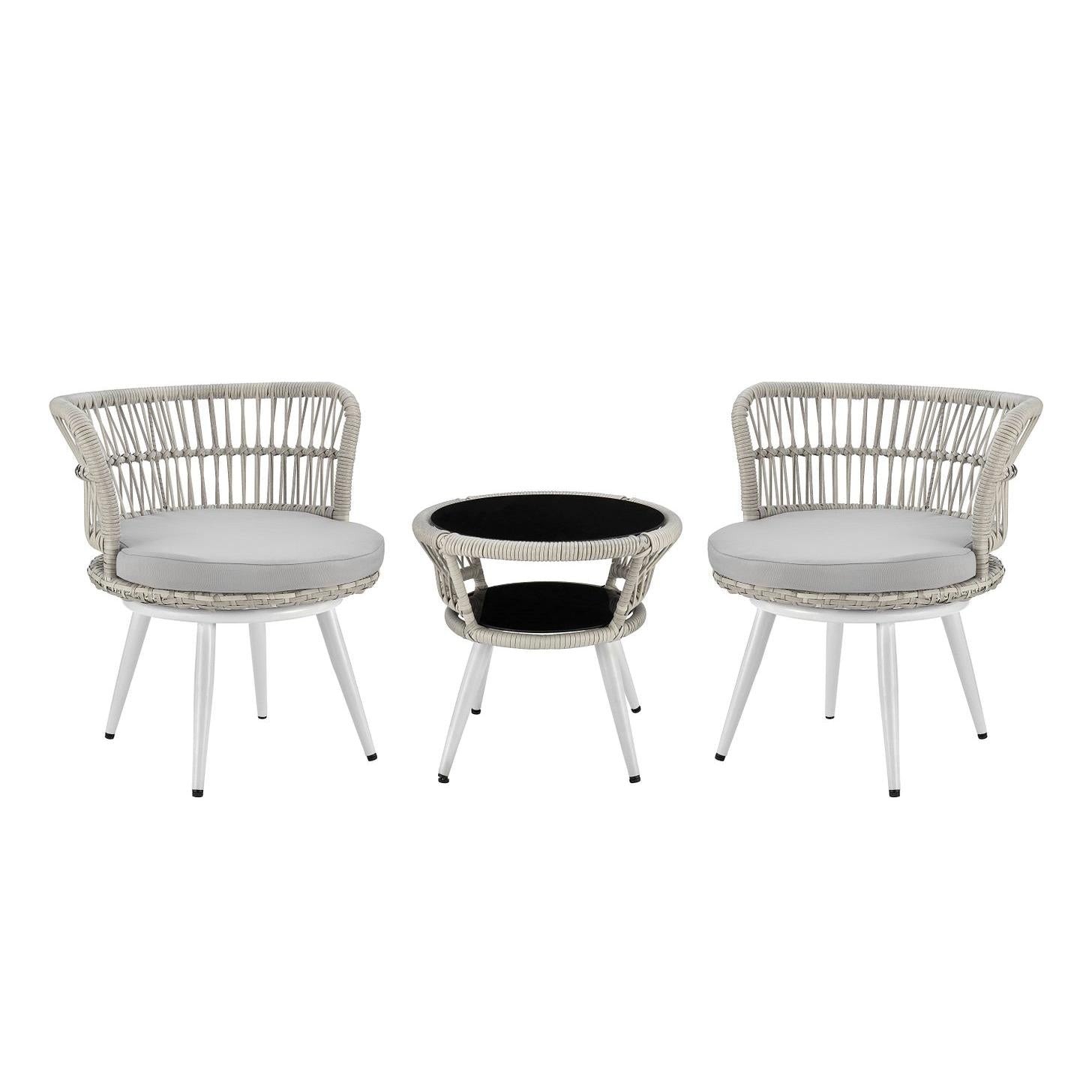 Manhattan Comfort Monaco Rope Wicker 3-Piece Patio Conversation Set With Cushions In Gray