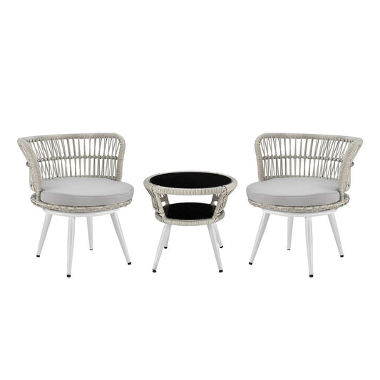Manhattan Comfort Monaco Rope Wicker 3-Piece Patio Conversation Set With Cushions In Gray