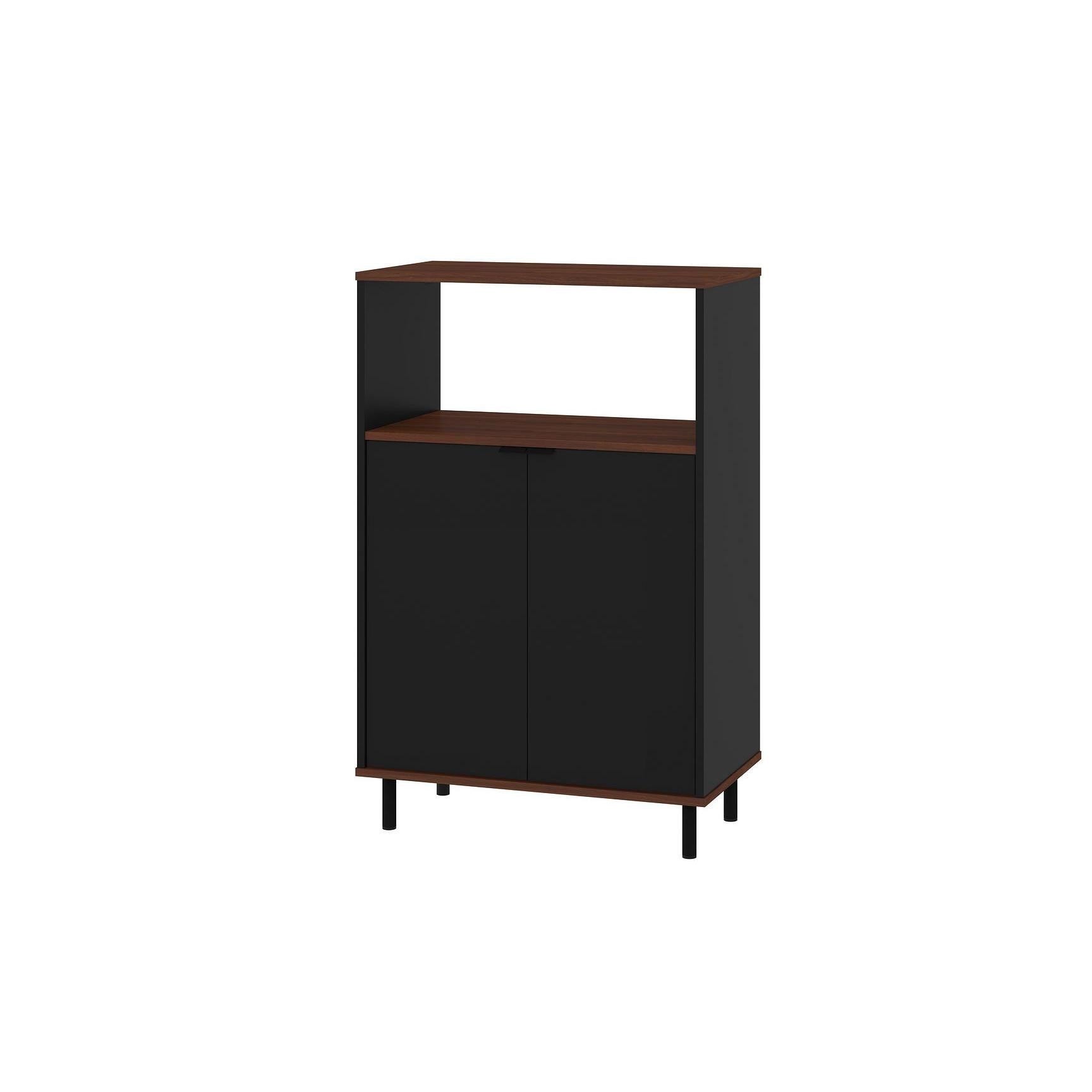 Manhattan Comfort Mosholu Accent Cabinet With 3 Shelves In Black & Nut Brown