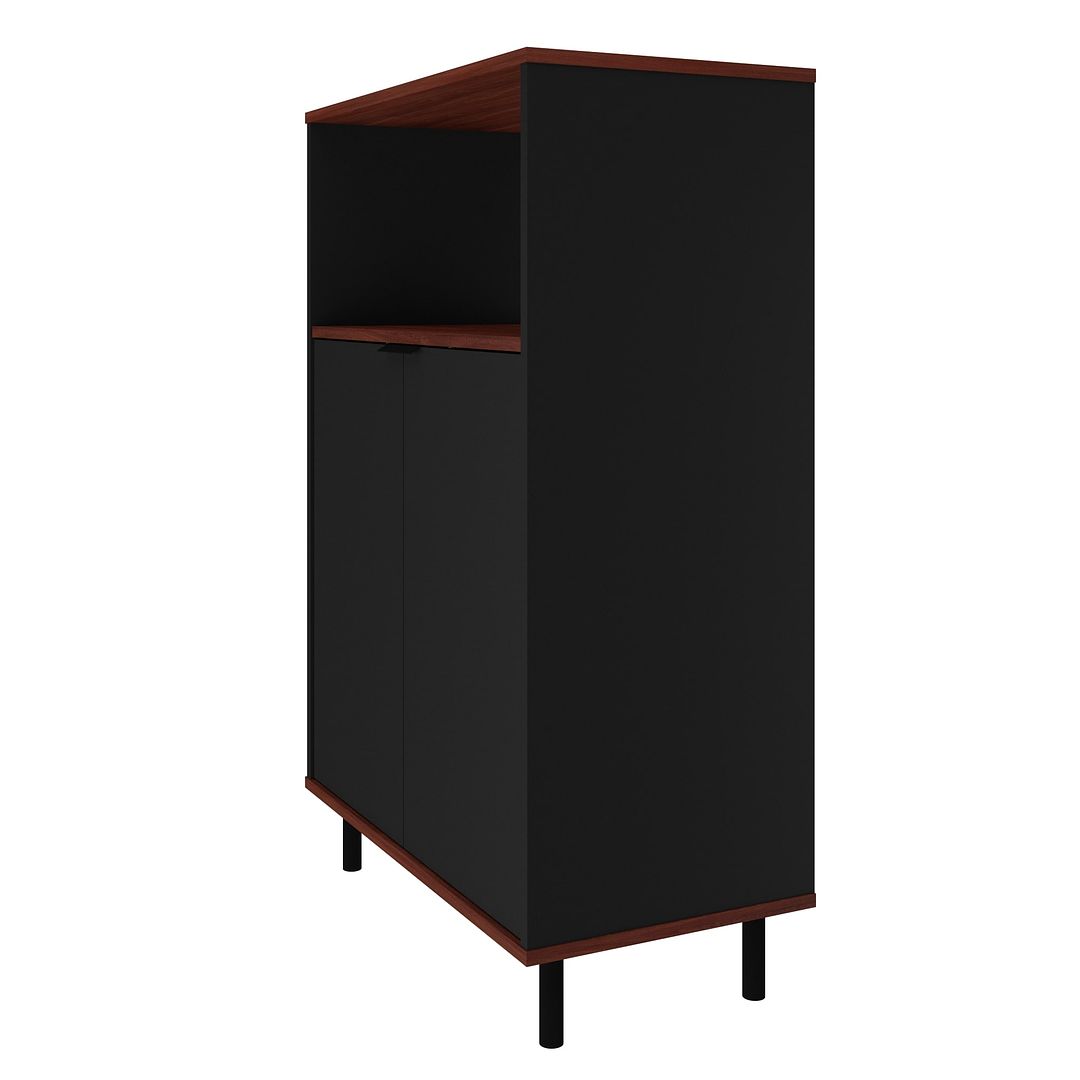 Manhattan Comfort Mosholu Accent Cabinet With 3 Shelves In Black & Nut Brown