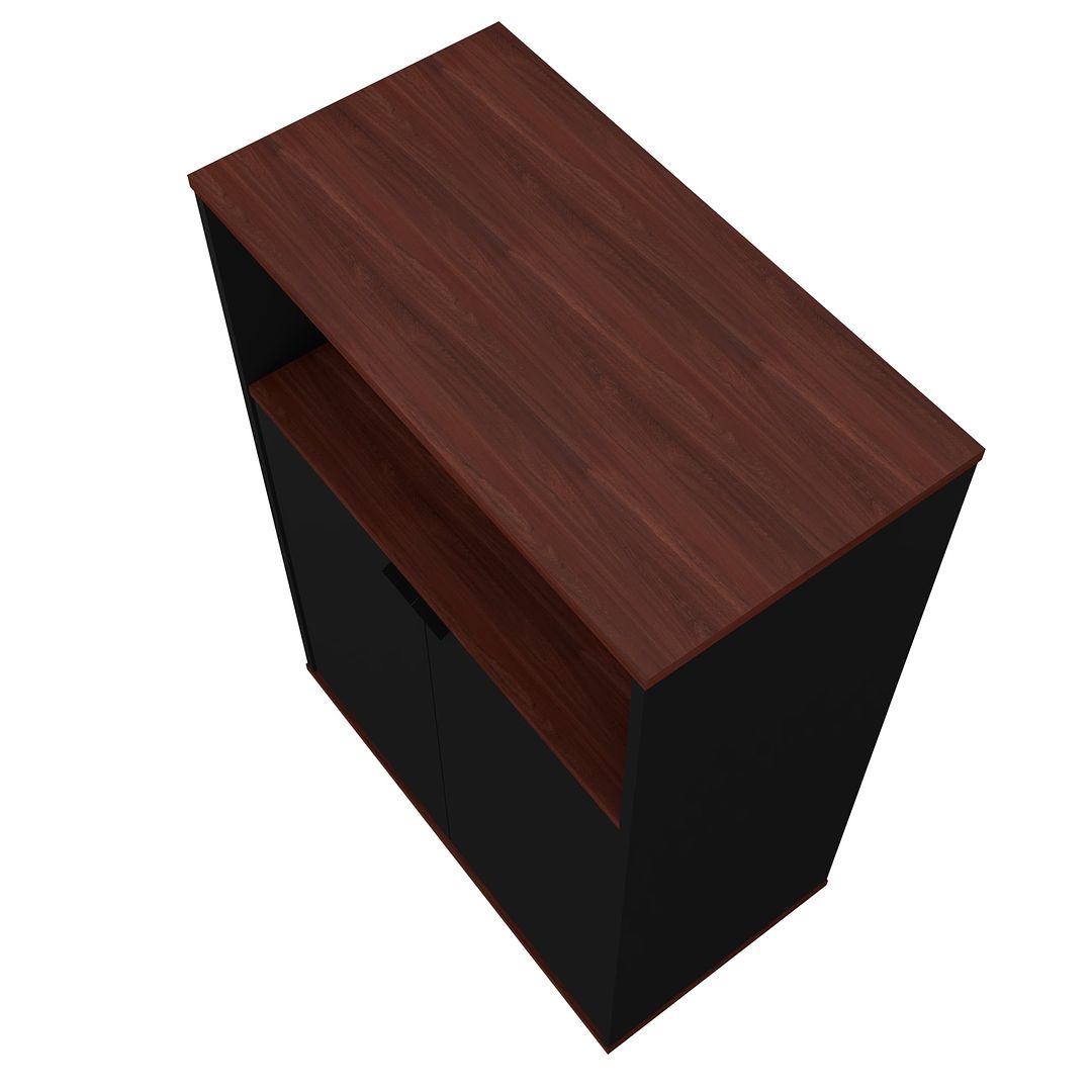 Manhattan Comfort Mosholu Accent Cabinet With 3 Shelves In Black & Nut Brown