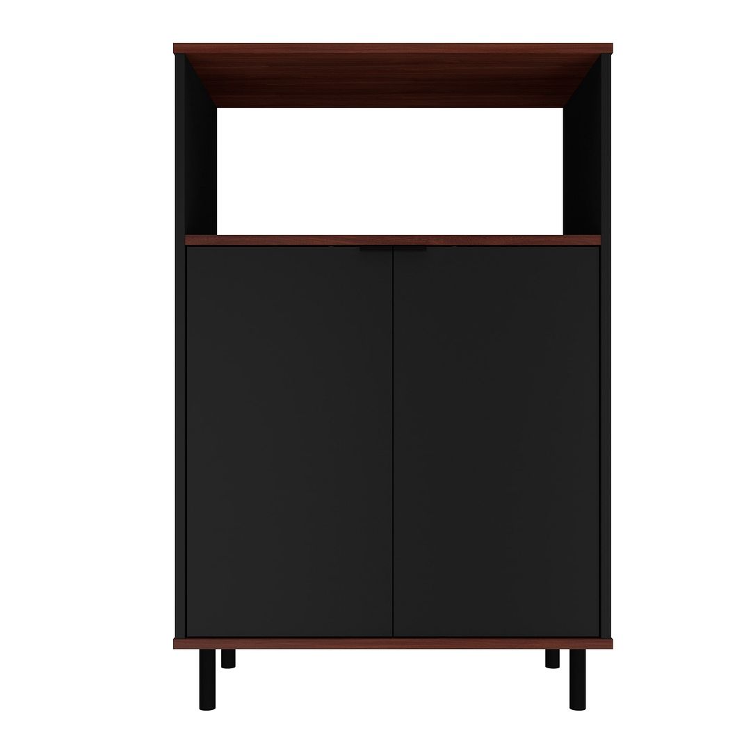 Manhattan Comfort Mosholu Accent Cabinet With 3 Shelves In Black & Nut Brown