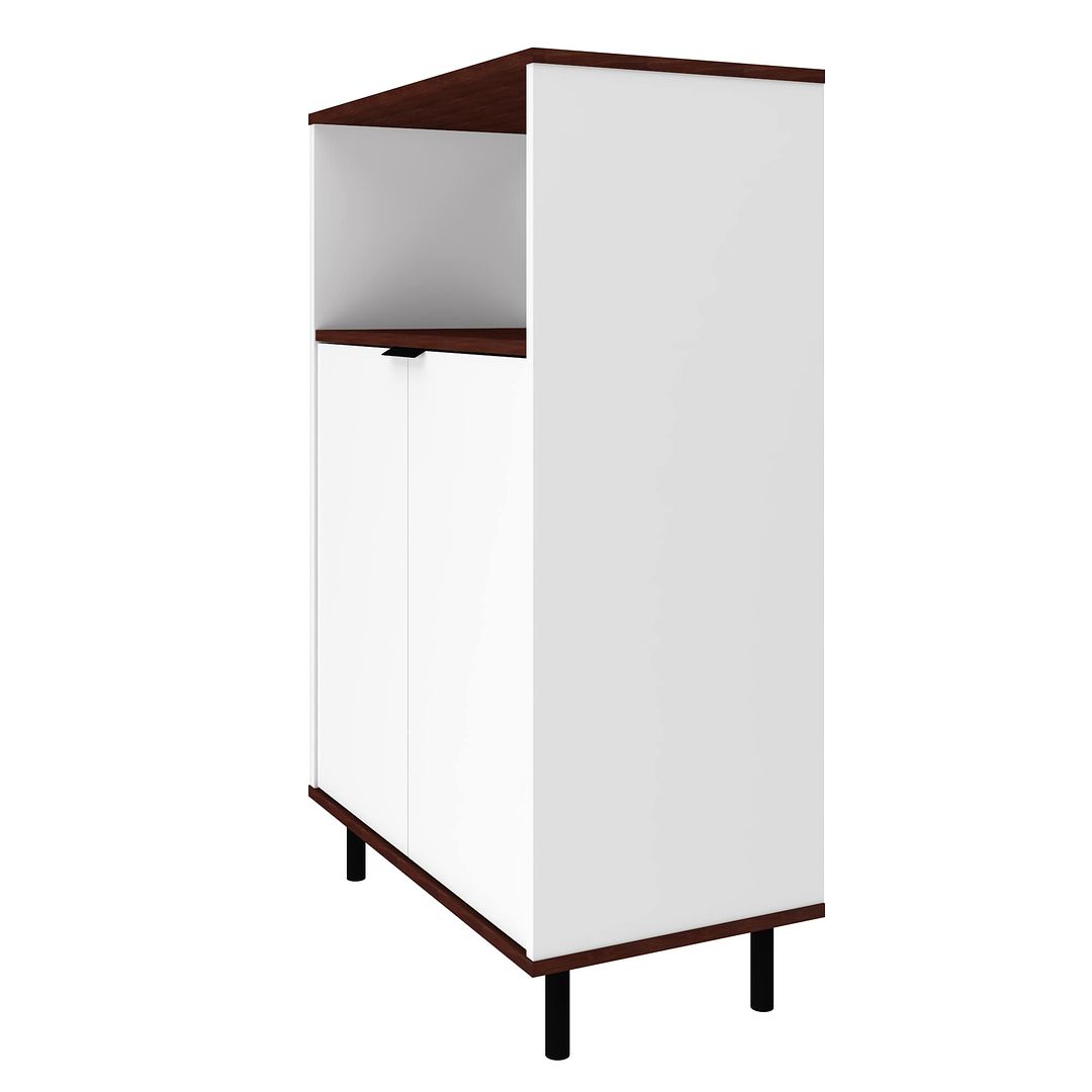 Manhattan Comfort Mosholu Accent Cabinet With 3 Shelves In White & Nut Brown