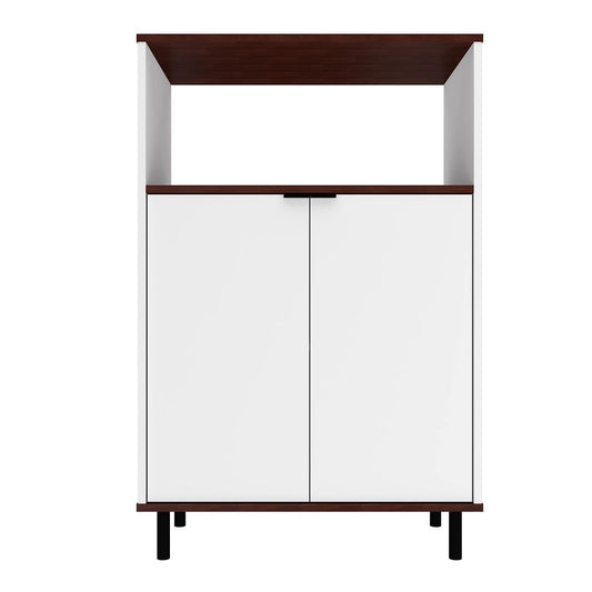 Manhattan Comfort Mosholu Accent Cabinet With 3 Shelves In White & Nut Brown