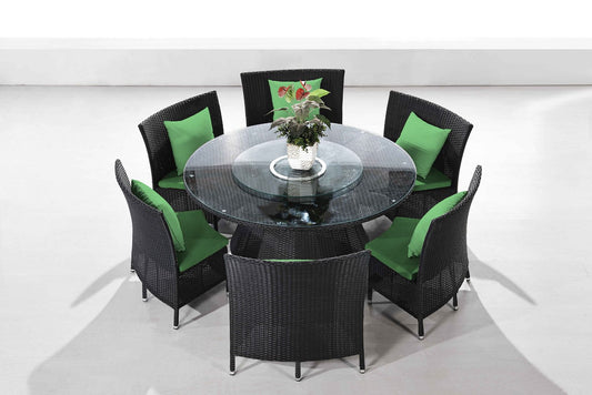 Manhattan Comfort Nightingdale Black 7-Piece Rattan Outdoor Dining Set With Green Cushions