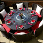 Manhattan Comfort Nightingdale Black 7-Piece Rattan Outdoor Dining Set With Red & White Cushions