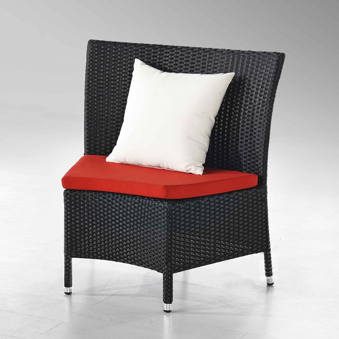 Manhattan Comfort Nightingdale Black 7-Piece Rattan Outdoor Dining Set With Red & White Cushions