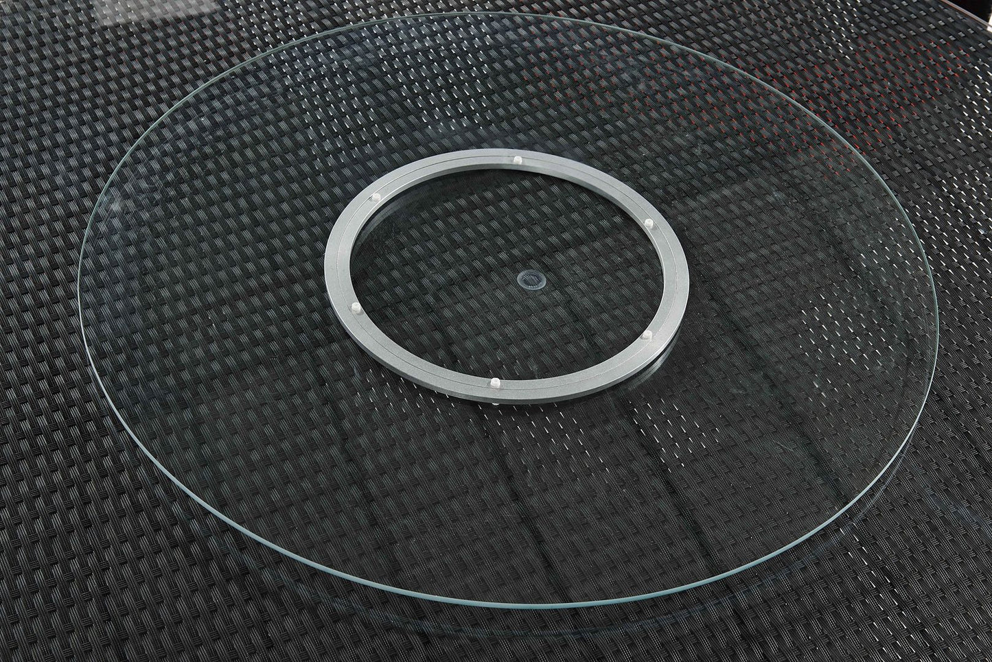 Manhattan Comfort Nightingdale Black 7-Piece Rattan Outdoor Dining Set With Red & White Cushions