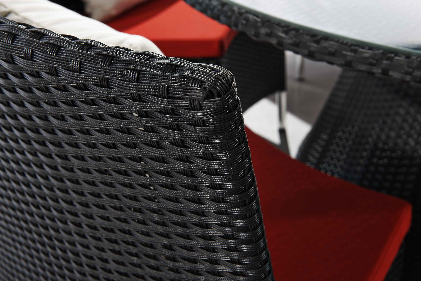 Manhattan Comfort Nightingdale Black 7-Piece Rattan Outdoor Dining Set With Red & White Cushions