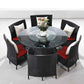 Manhattan Comfort Nightingdale Black 7-Piece Rattan Outdoor Dining Set With Red & White Cushions