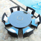 Manhattan Comfort Nightingdale Black 7-Piece Rattan Outdoor Dining Set With Sky Blue & White Cushions