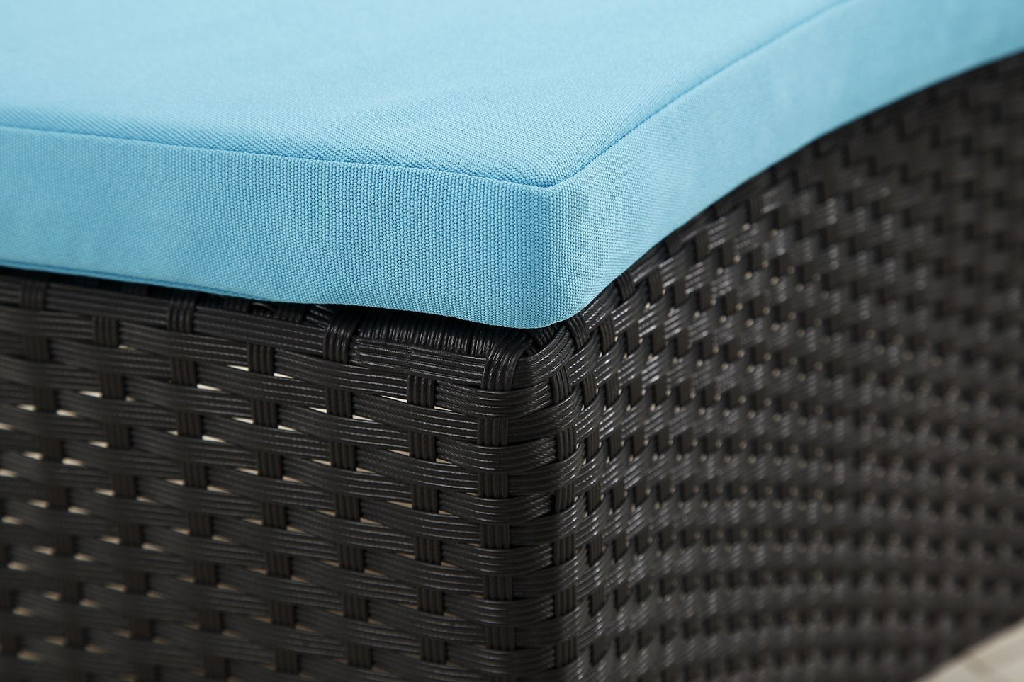 Manhattan Comfort Nightingdale Black 7-Piece Rattan Outdoor Dining Set With Sky Blue & White Cushions