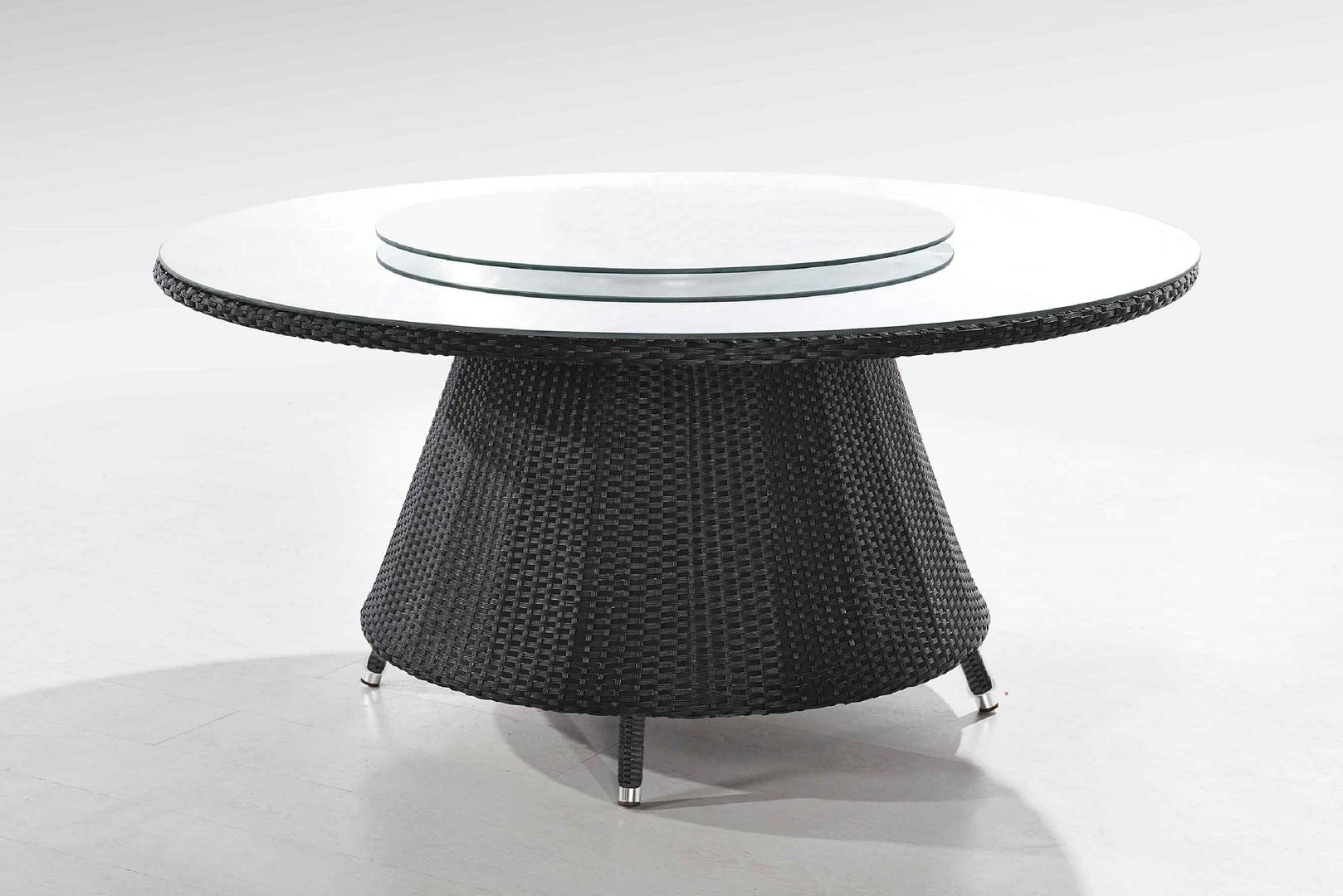 Manhattan Comfort Nightingdale Black 7-Piece Rattan Outdoor Dining Set With Sky Blue & White Cushions