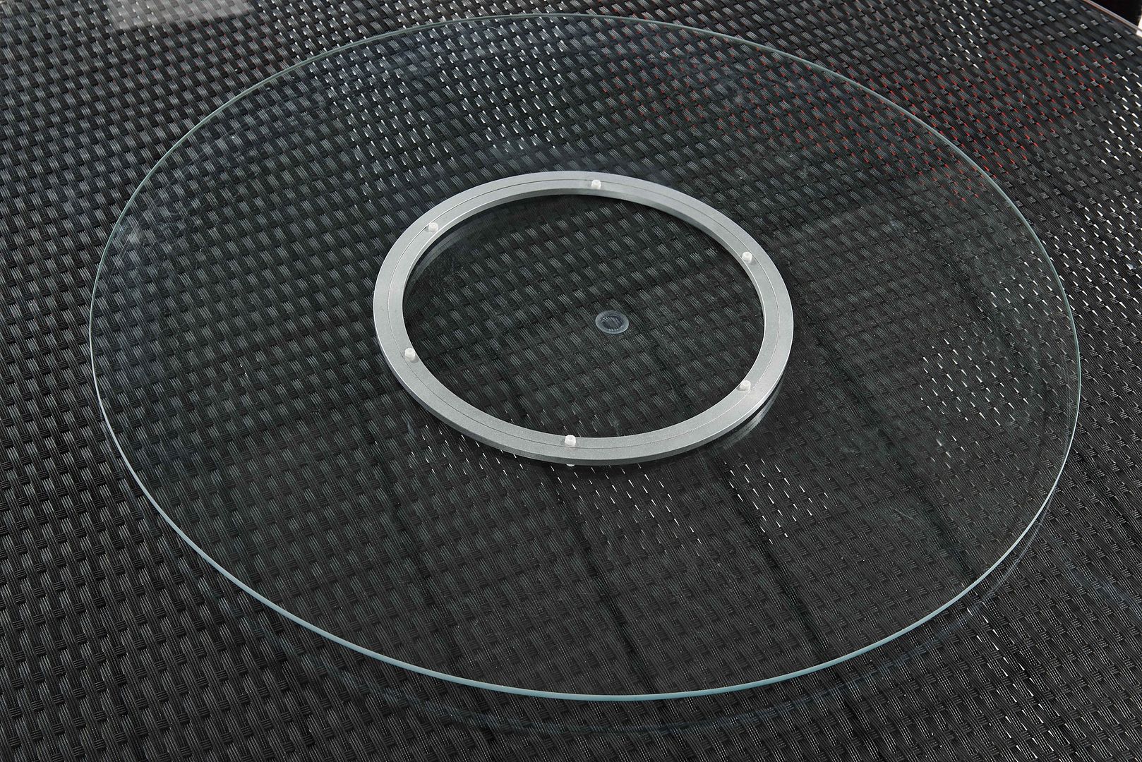 Manhattan Comfort Nightingdale Black 7-Piece Rattan Outdoor Dining Set With Sky Blue & White Cushions