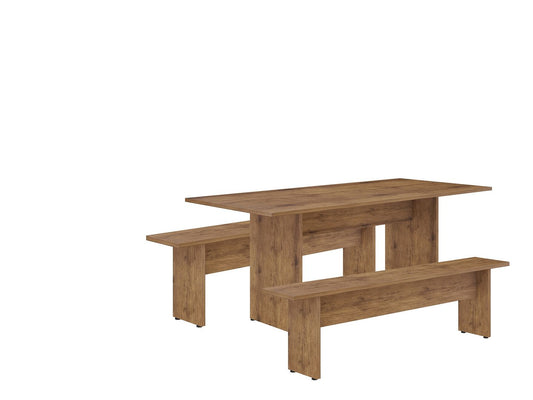 Manhattan Comfort NoMad 68" Rustic Country Dining Set Of 3 In Nature