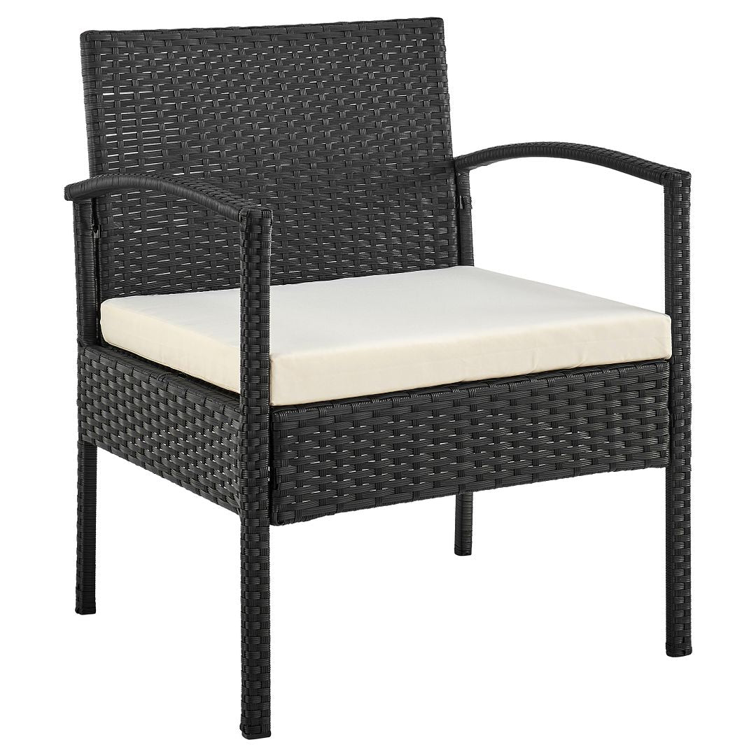 Manhattan Comfort Noli Steel Rattan 3-Piece Patio Conversation Set With Cushions In Cream
