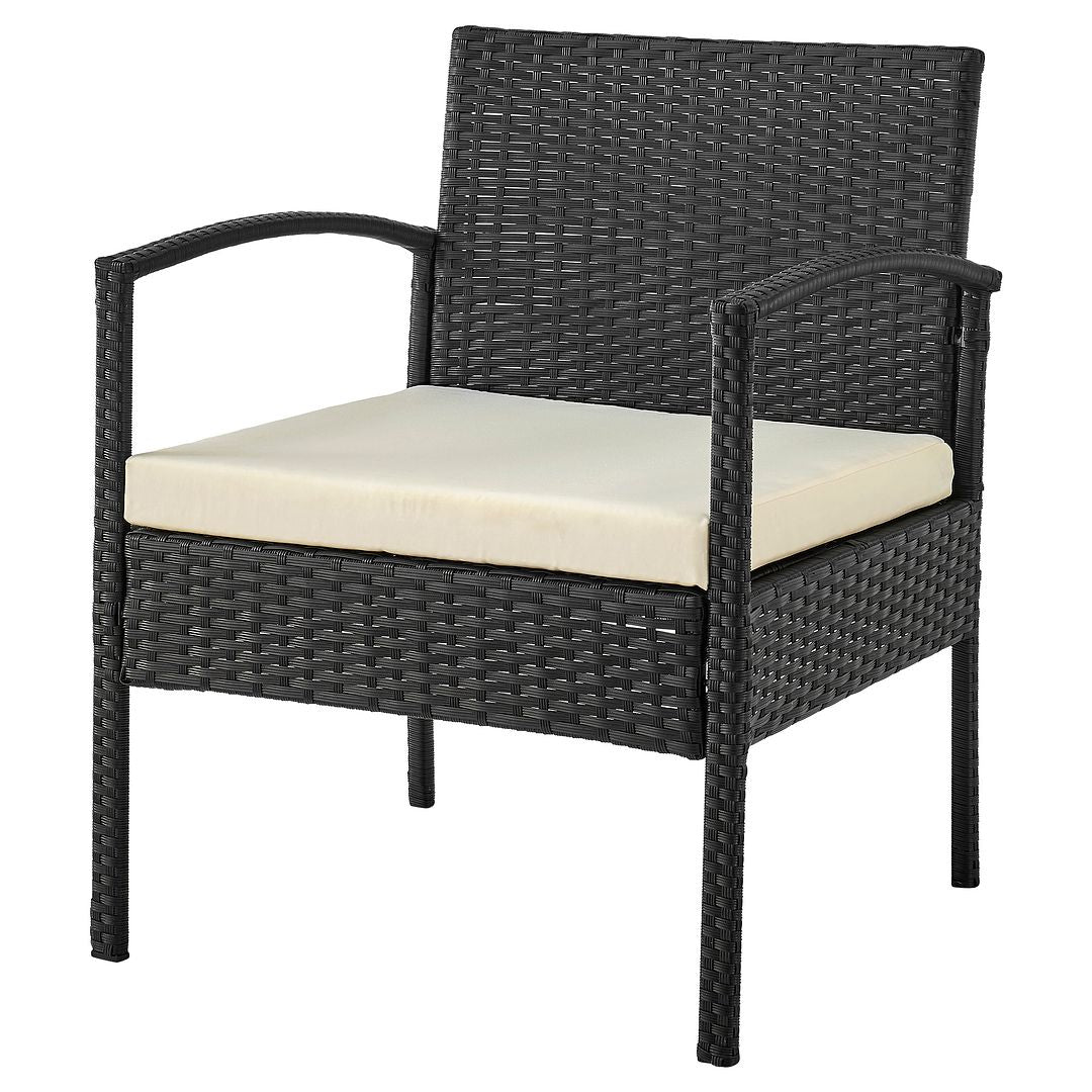 Manhattan Comfort Noli Steel Rattan 3-Piece Patio Conversation Set With Cushions In Cream