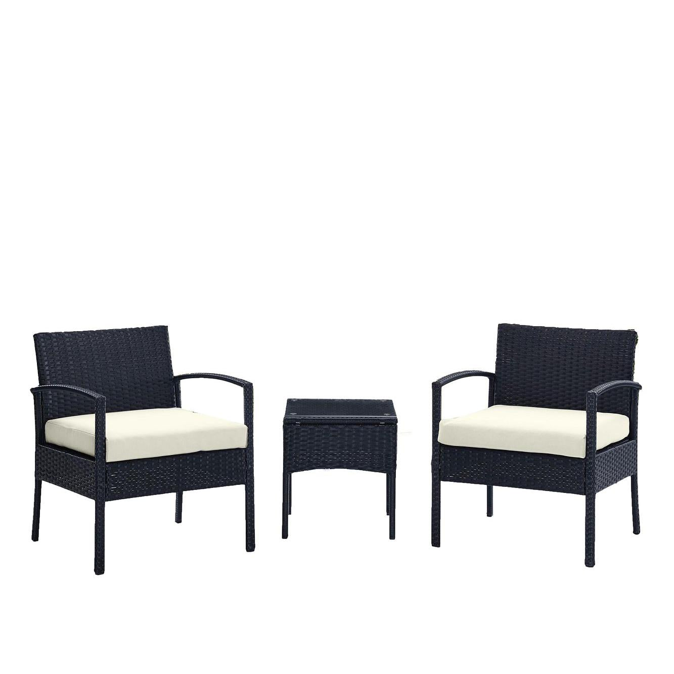 Manhattan Comfort Noli Steel Rattan 3-Piece Patio Conversation Set With Cushions In Cream