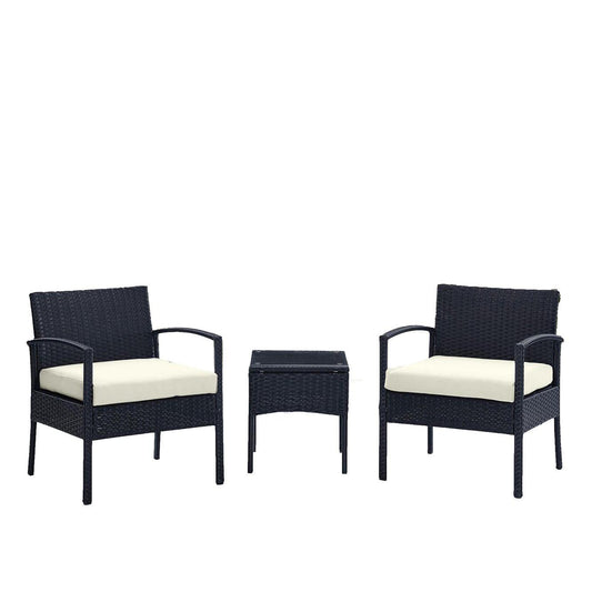 Manhattan Comfort Noli Steel Rattan 3-Piece Patio Conversation Set With Cushions In Cream