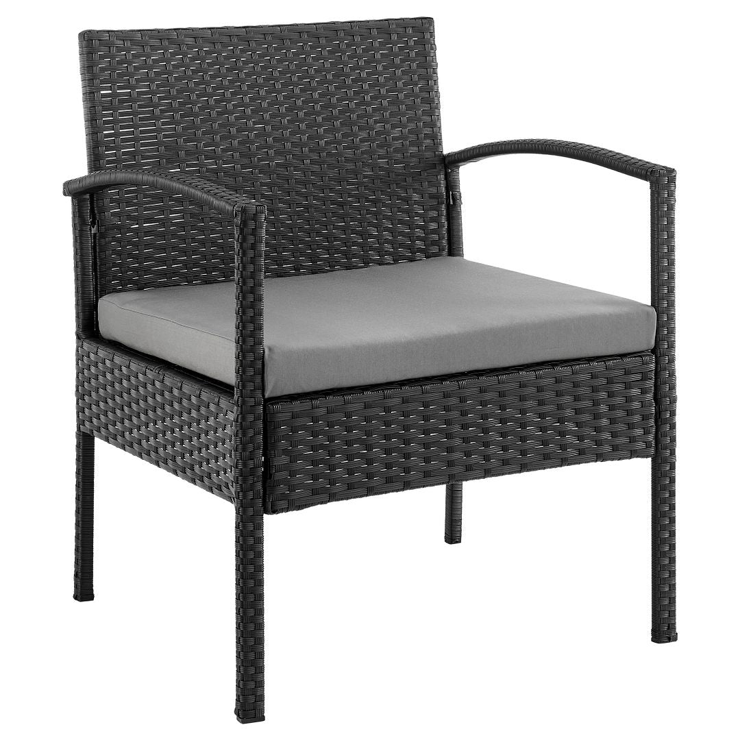 Manhattan Comfort Noli Steel Rattan 3-Piece Patio Conversation Set With Cushions In Gray