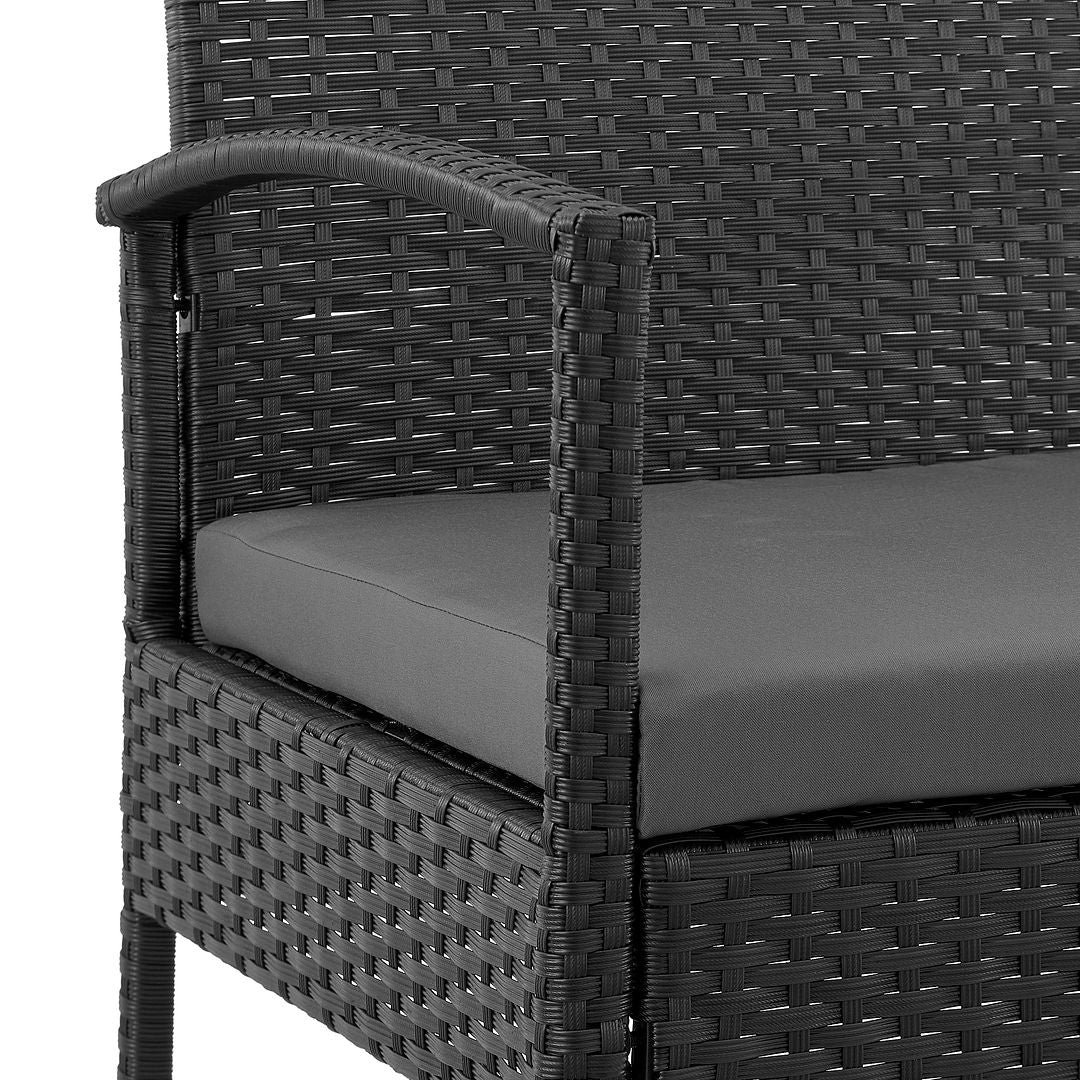Manhattan Comfort Noli Steel Rattan 3-Piece Patio Conversation Set With Cushions In Gray