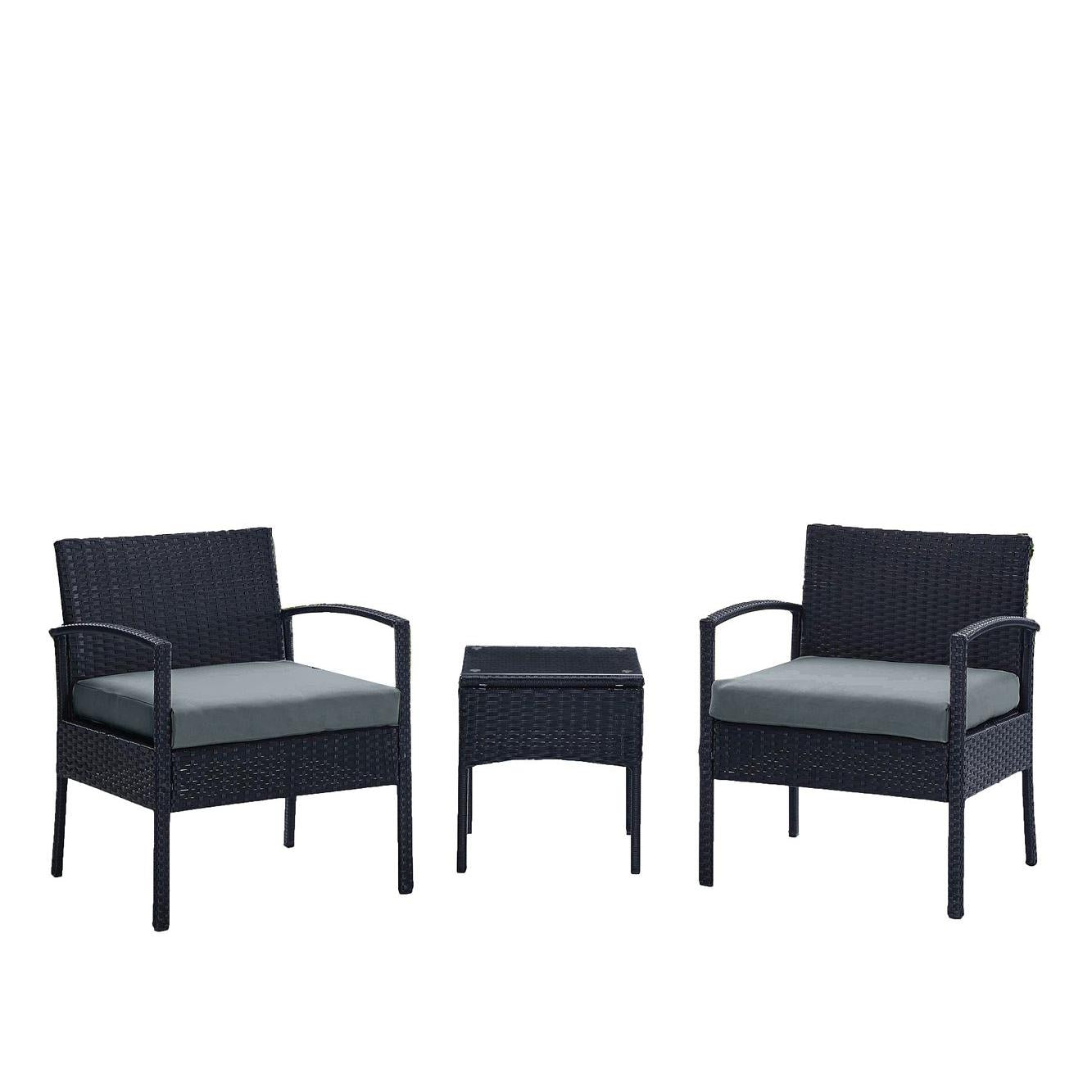 Manhattan Comfort Noli Steel Rattan 3-Piece Patio Conversation Set With Cushions In Gray