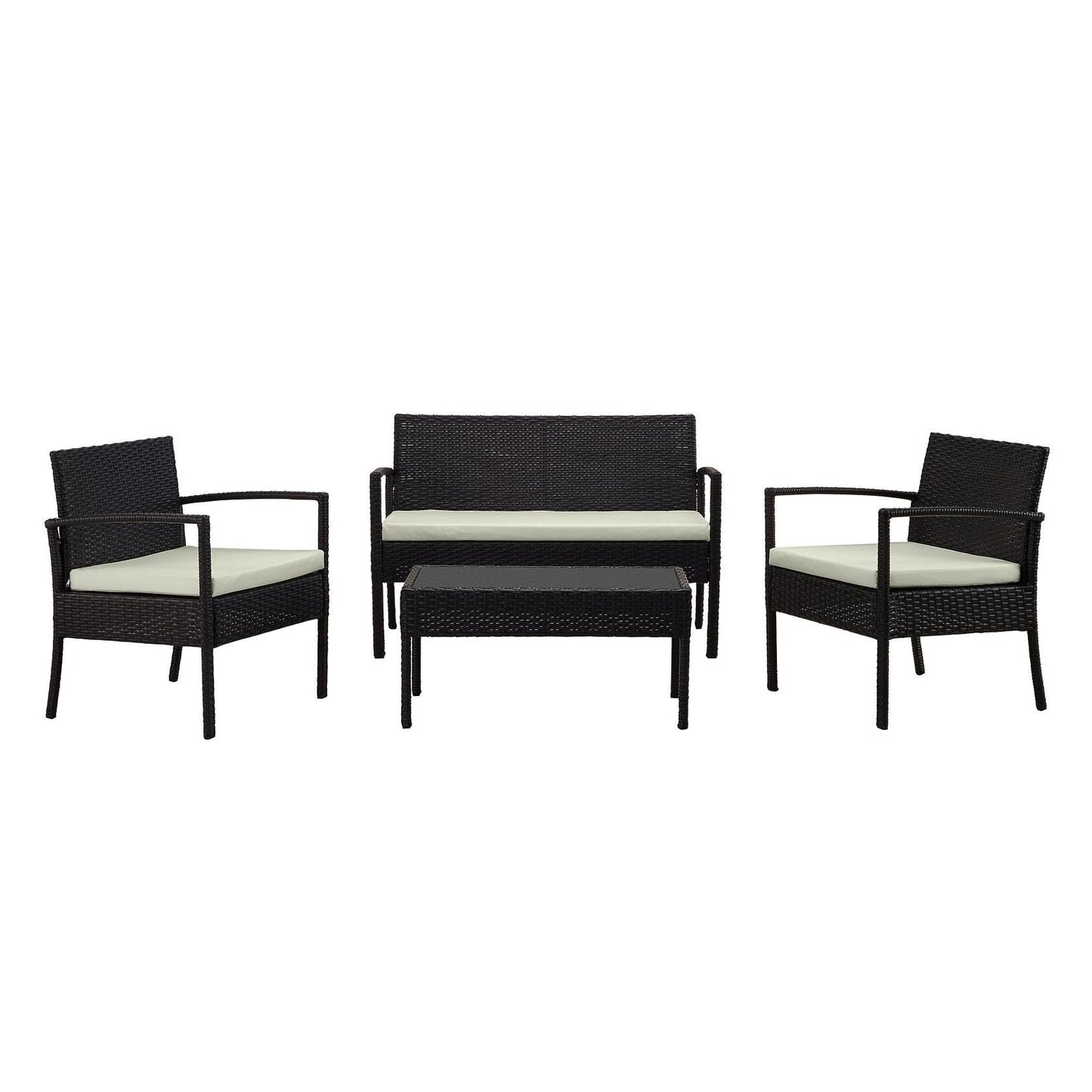 Manhattan Comfort Noli Steel Rattan 4-Piece Patio Conversation Set With Cushions In Cream
