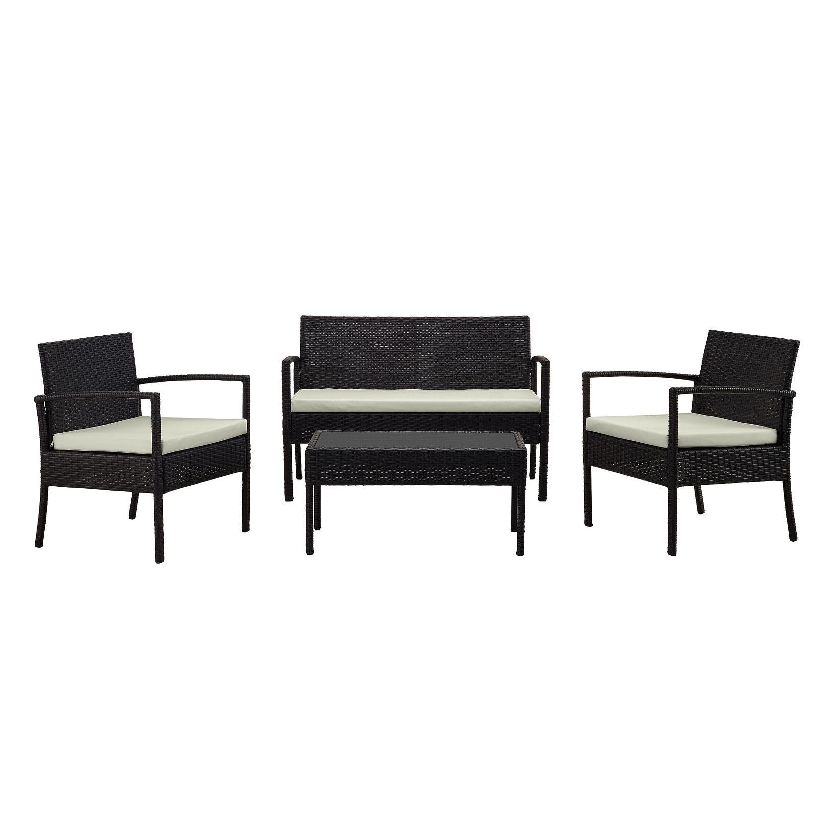 Manhattan Comfort Noli Steel Rattan 4-Piece Patio Conversation Set With Cushions In Cream