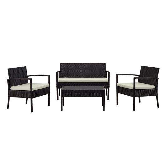 Manhattan Comfort Noli Steel Rattan 4-Piece Patio Conversation Set With Cushions In Cream