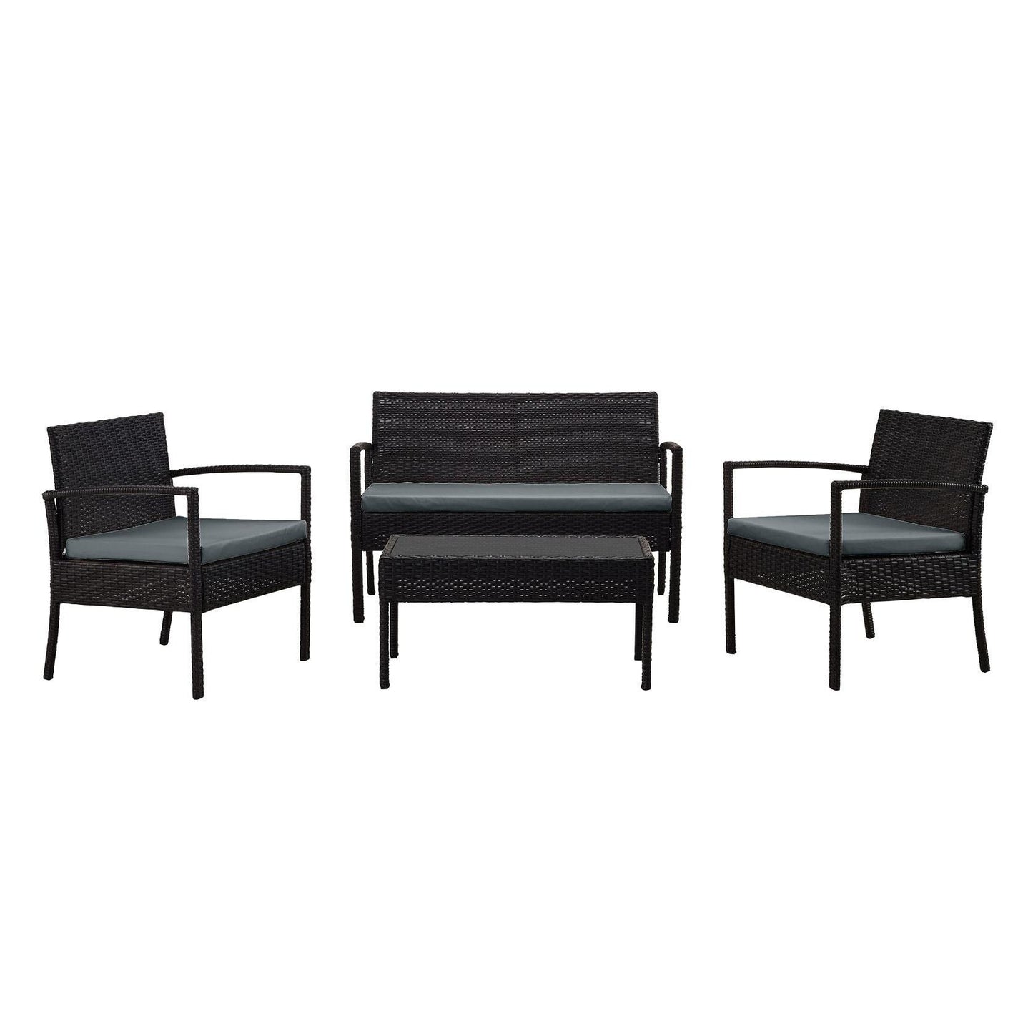 Manhattan Comfort Noli Steel Rattan 4-Piece Patio Conversation Set With Cushions In Gray