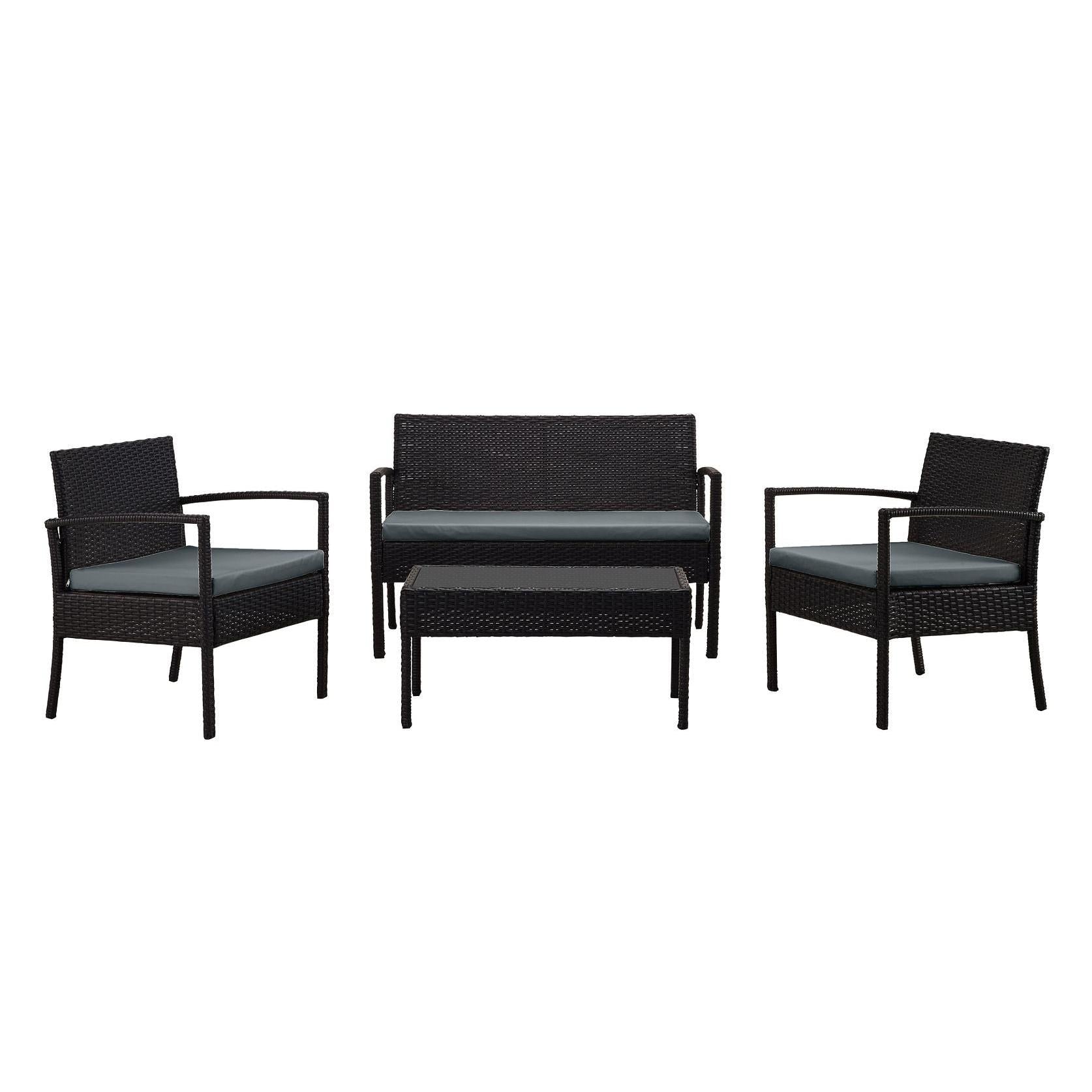 Manhattan Comfort Noli Steel Rattan 4-Piece Patio Conversation Set With Cushions In Gray