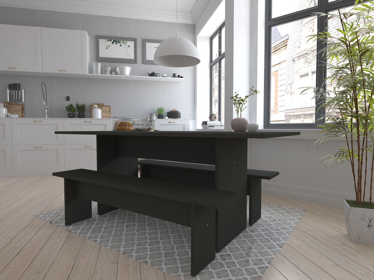 Manhattan Comfort Nomad 68" Gray Modern Dining Set Of 3