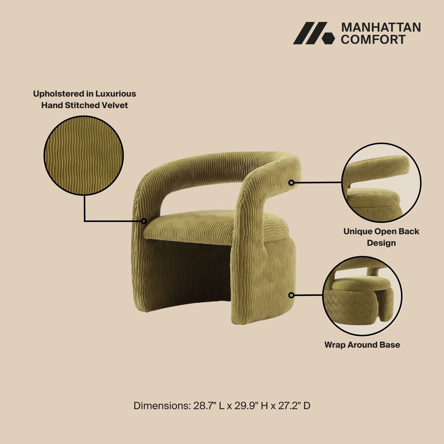 Manhattan Comfort Olive Green Modern Corvette Velvet Dining Chair