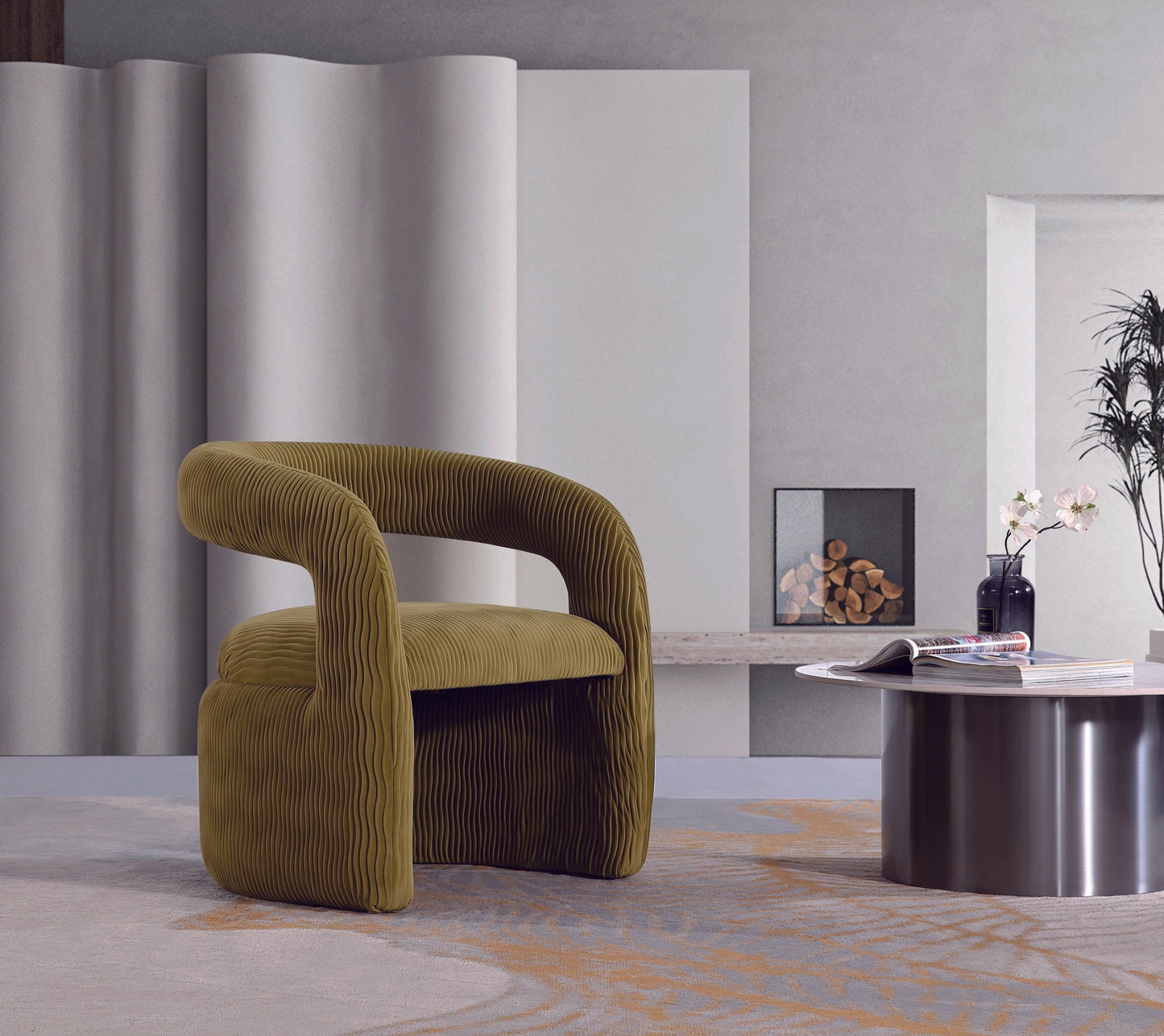 Manhattan Comfort Olive Green Modern Corvette Velvet Dining Chair In A Set Of 2