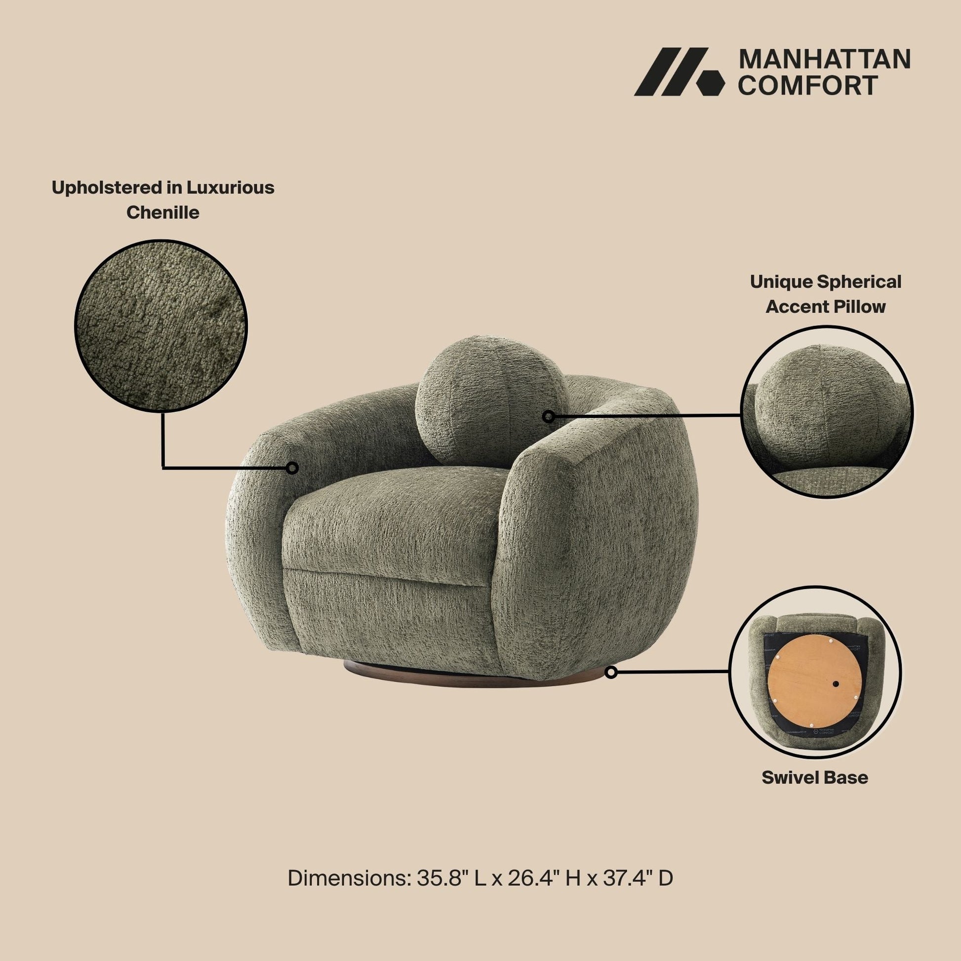 Manhattan Comfort Olive Green Modern Tribeca Chenille Accent Chair - Set Of 2