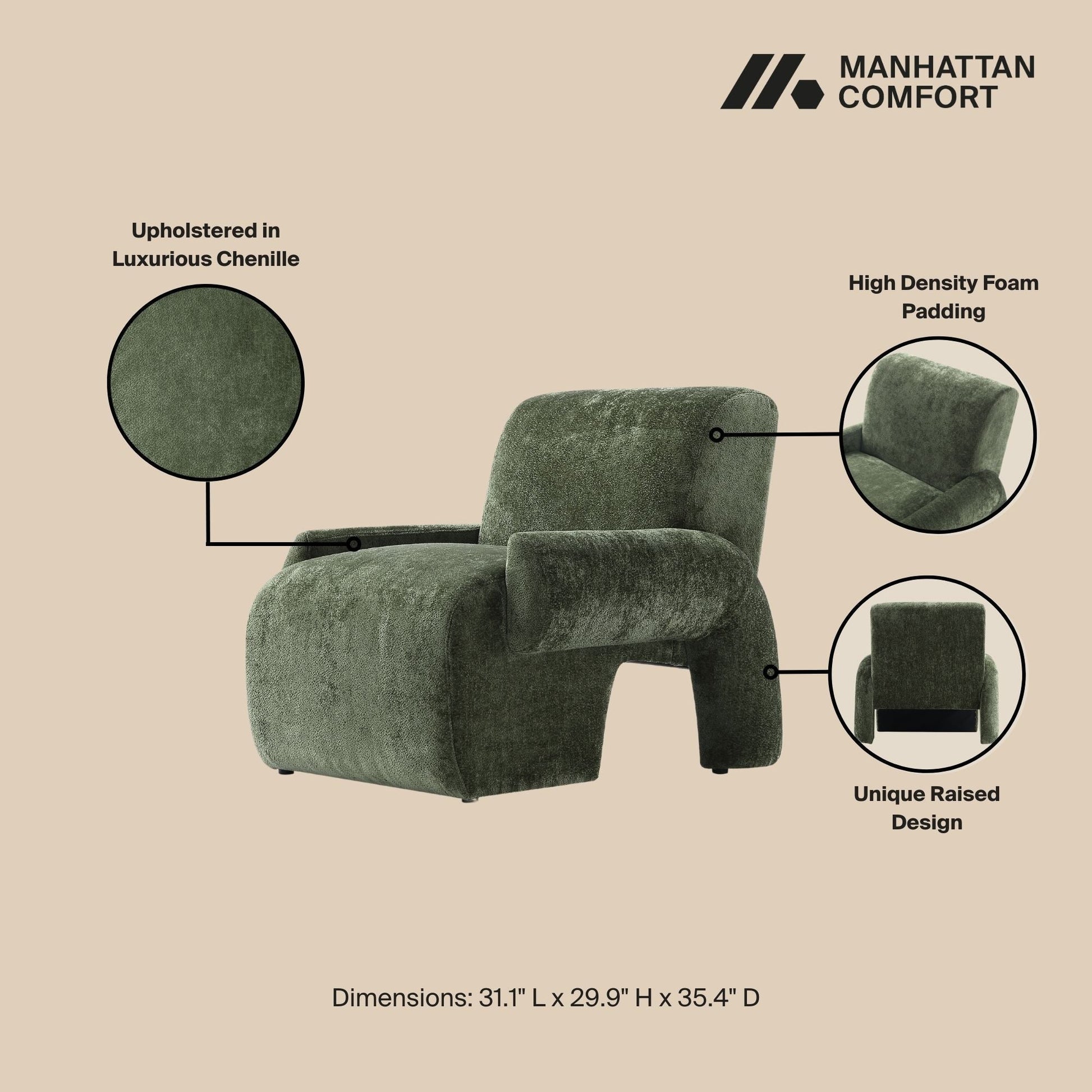 Manhattan Comfort Olive Green Modern Verandah Chenille Accent Chair In A Set Of 2