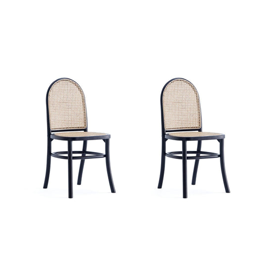 Manhattan Comfort Paragon Black & Cane Dining Chairs In A Set Of 2