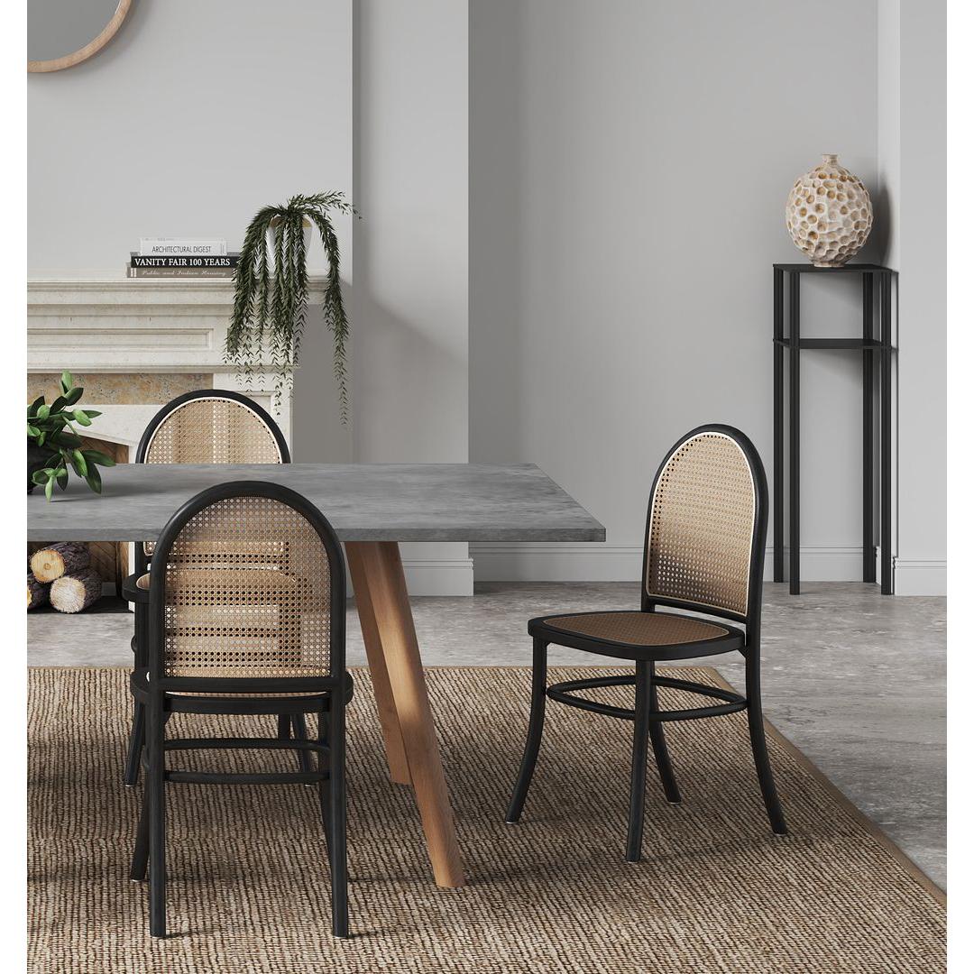 Manhattan Comfort Paragon Black & Cane Dining Chairs In A Set Of 4