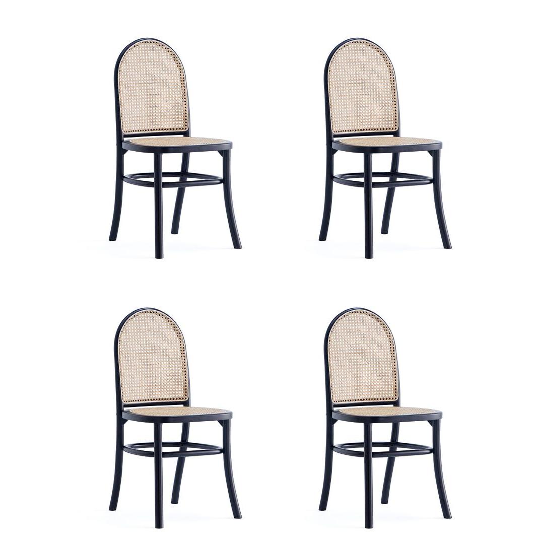 Manhattan Comfort Paragon Black & Cane Dining Chairs In A Set Of 4