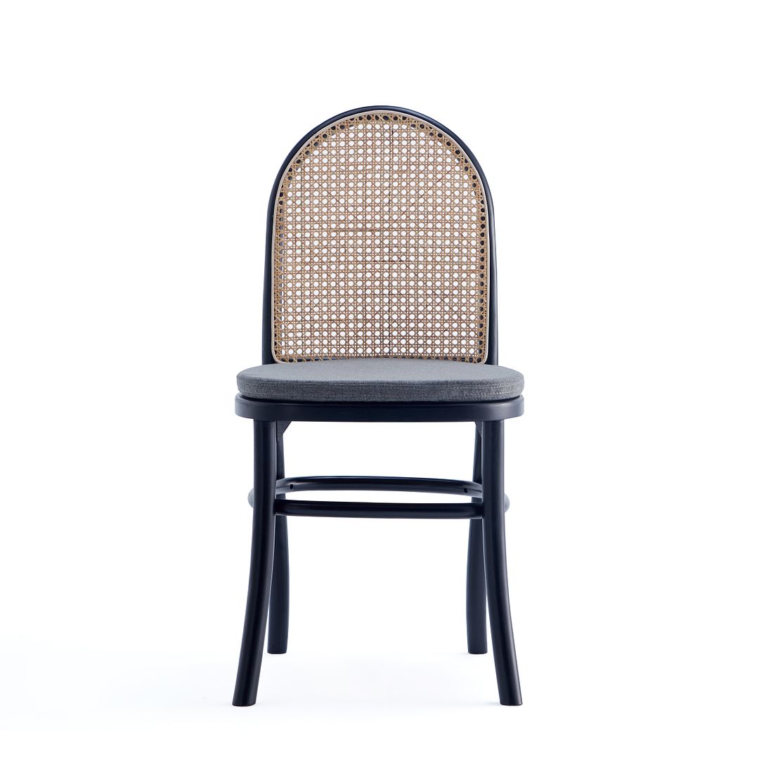 Manhattan Comfort Paragon Black & Cane Dining Chairs With Gray Cushions In A Set Of 2