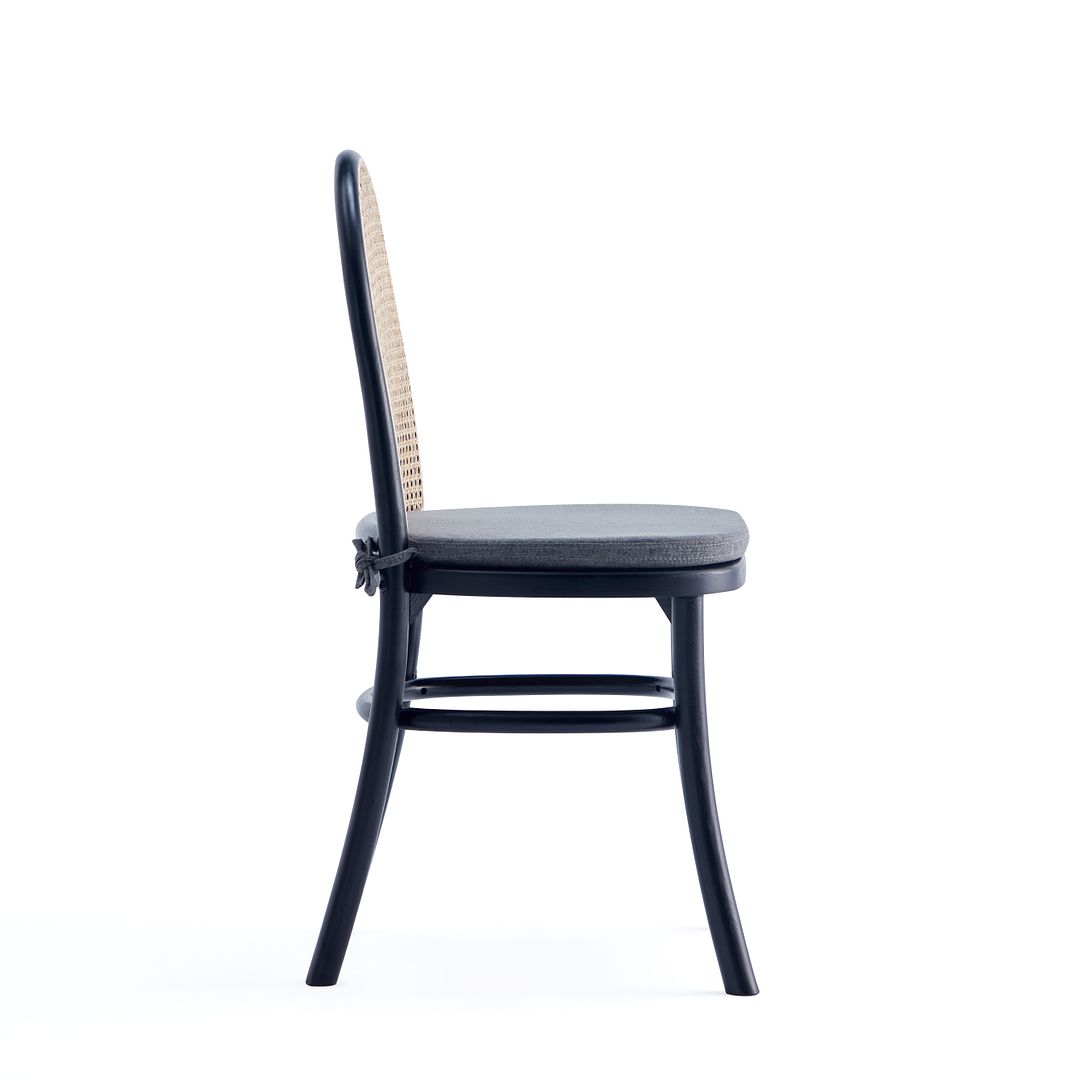 Manhattan Comfort Paragon Black & Cane Dining Chairs With Gray Cushions In A Set Of 2