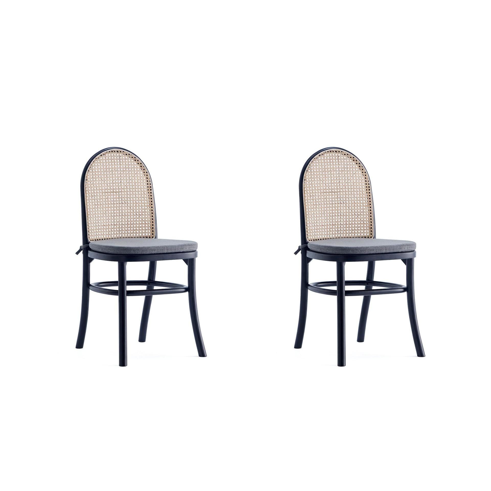 Manhattan Comfort Paragon Black & Cane Dining Chairs With Gray Cushions In A Set Of 2