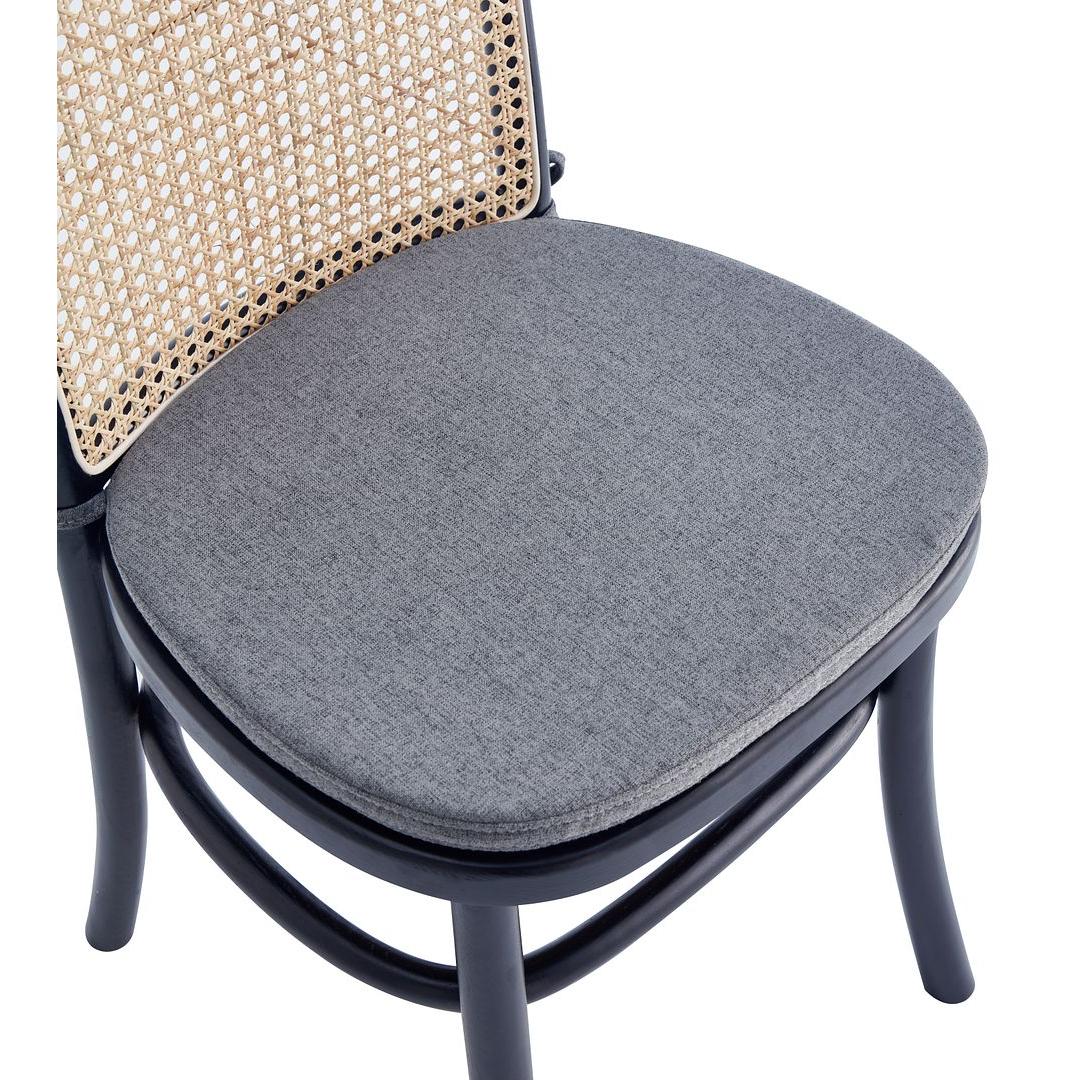 Manhattan Comfort Paragon Black & Cane Dining Chairs With Gray Cushions In A Set Of 4