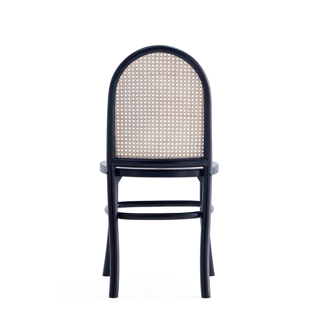 Manhattan Comfort Paragon Black & Cane Dining Chairs With Gray Cushions In A Set Of 4