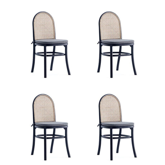 Manhattan Comfort Paragon Black & Cane Dining Chairs With Gray Cushions In A Set Of 4